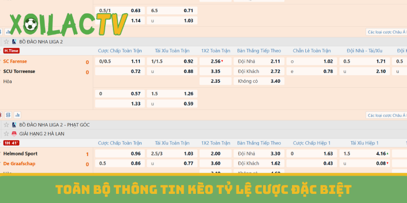 Toàn bộ thông tin kèo tỷ lệ cược đặc biệt